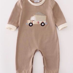 Khaki Baby One Piece Romper with Truck Applique